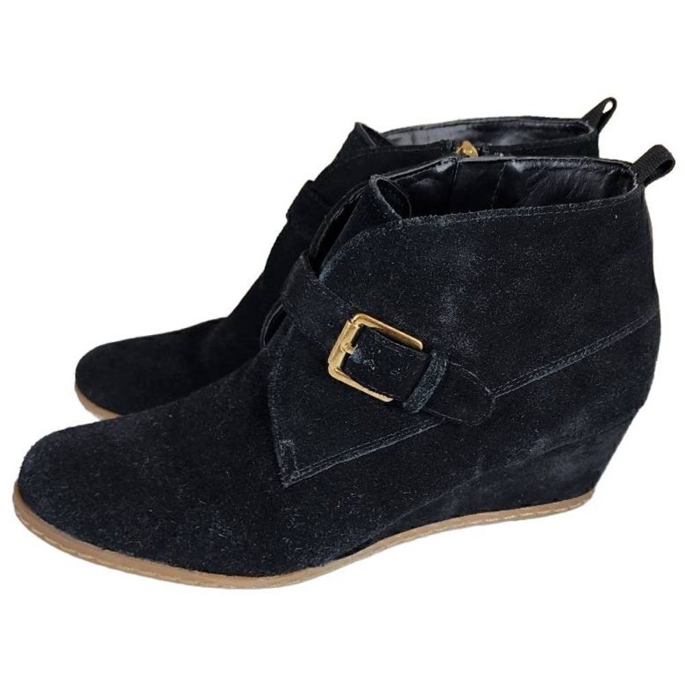 Franco Sarto Lamerosa Women’s Ankle Boots Monk Strap Black Suede, Size 8.5